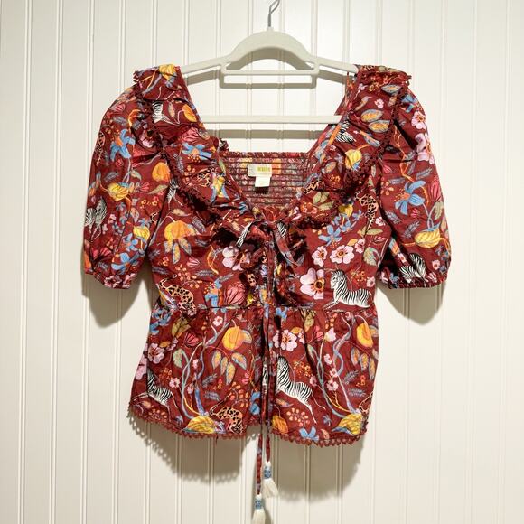 Anthropologie Maeve Floral Zebra Peasant Blouse Boho Size Small - Picture 2 of 9